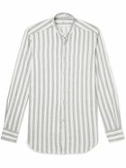 Kiton - Grandad-Collar Striped Linen-Blend Shirt - Green