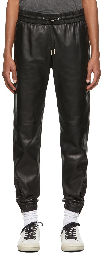 Photo: Saint Laurent Black Leather Jogger Trousers