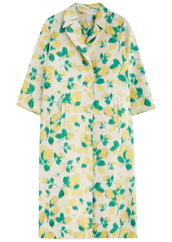 Photo: Huishan Zhang Liliane Floral-jacquard Woven Coat Yellow