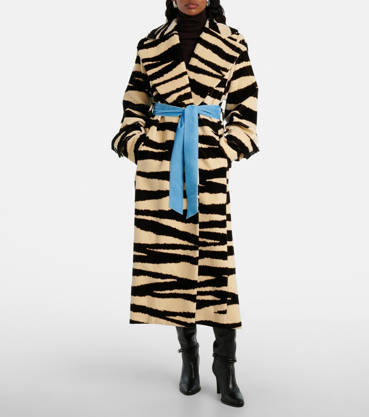 Nina Ricci Zebra-print cotton velvet wrap coat
