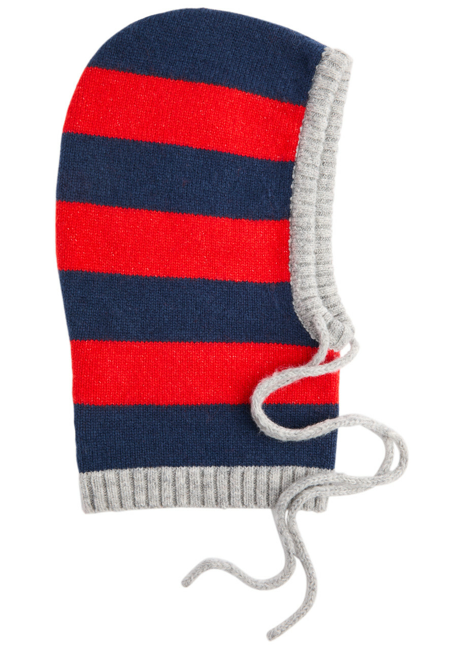 Damson Madder Striped Knitted Hood - Red - One Size