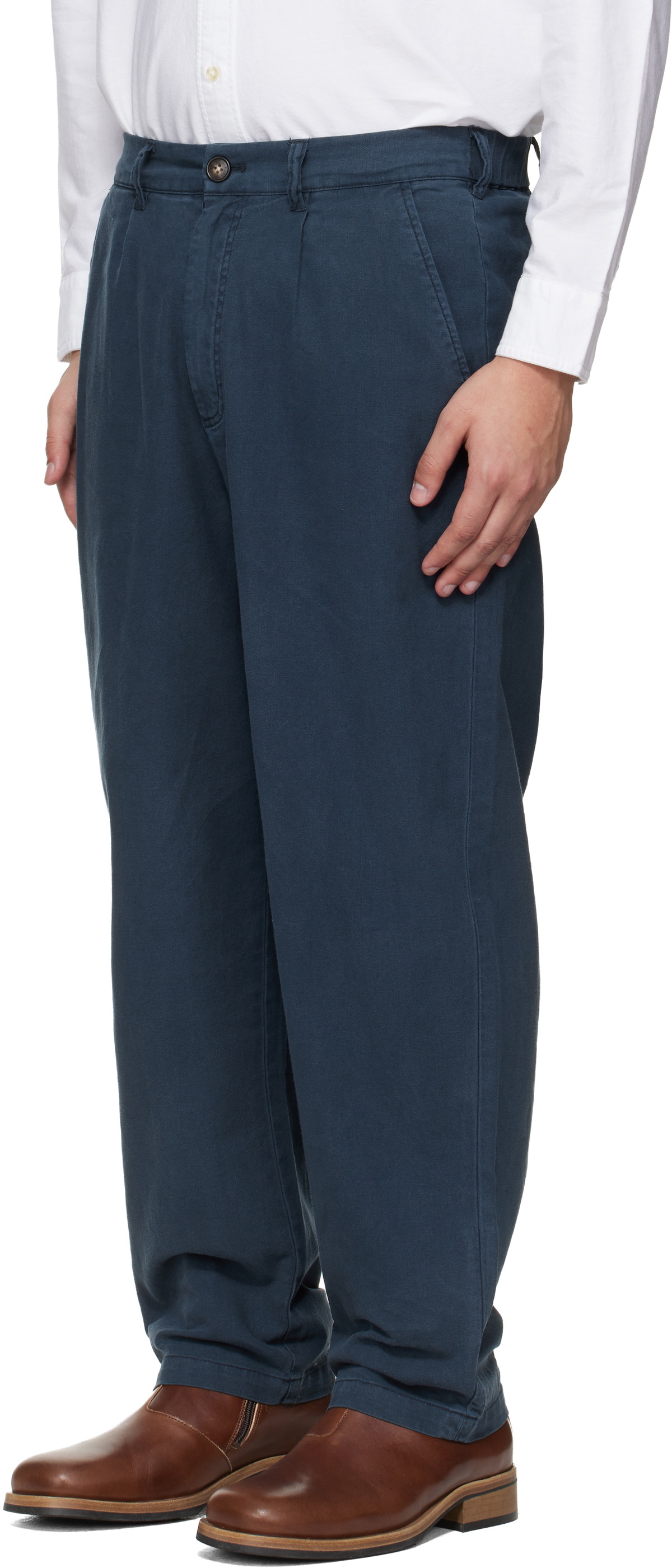 Barbour Navy Cotton Linen Relaxed Trousers