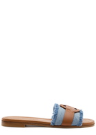 Moncler Bell Denim and Leather Sliders Blue