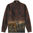 Neighborhood Men's Tiger Print Plaid Shirt in Brown