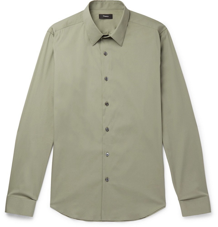 Photo: Theory - Sylvain Slim-Fit Stretch Cotton-Blend Poplin Shirt - Green