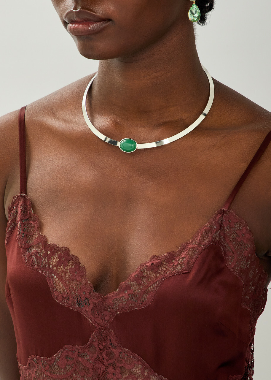 Jennifer Behr Elaine Rhodium-plated Collar Necklace - Dark Green - One Size
