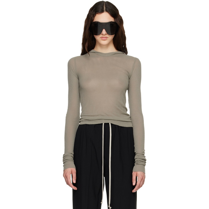 Photo: Rick Owens Taupe Tower Cropped Hooded Rib LS T-shirt