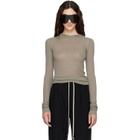 Rick Owens Taupe Tower Cropped Hooded Rib LS T-shirt