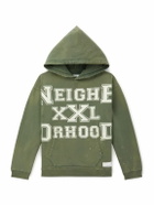 Neighborhood - Savage Logo-Print Distressed Cotton-Jersey Hoodie - Green