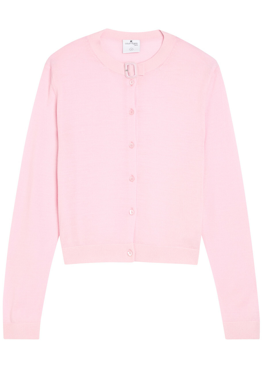 Courrèges Buckle Fastening Merino Wool Cardigan Light Pink