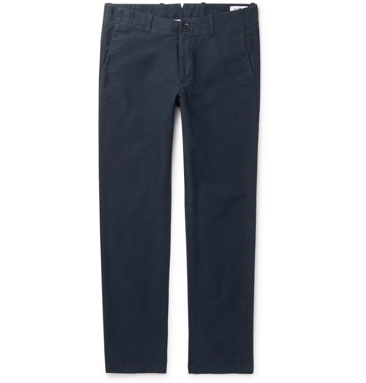 Photo: NN07 - Navy Steven Slim-Fit Tapered Cotton-Blend Twill Chinos - Blue