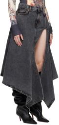 Y/Project Black Cut Out Denim Midi Skirt