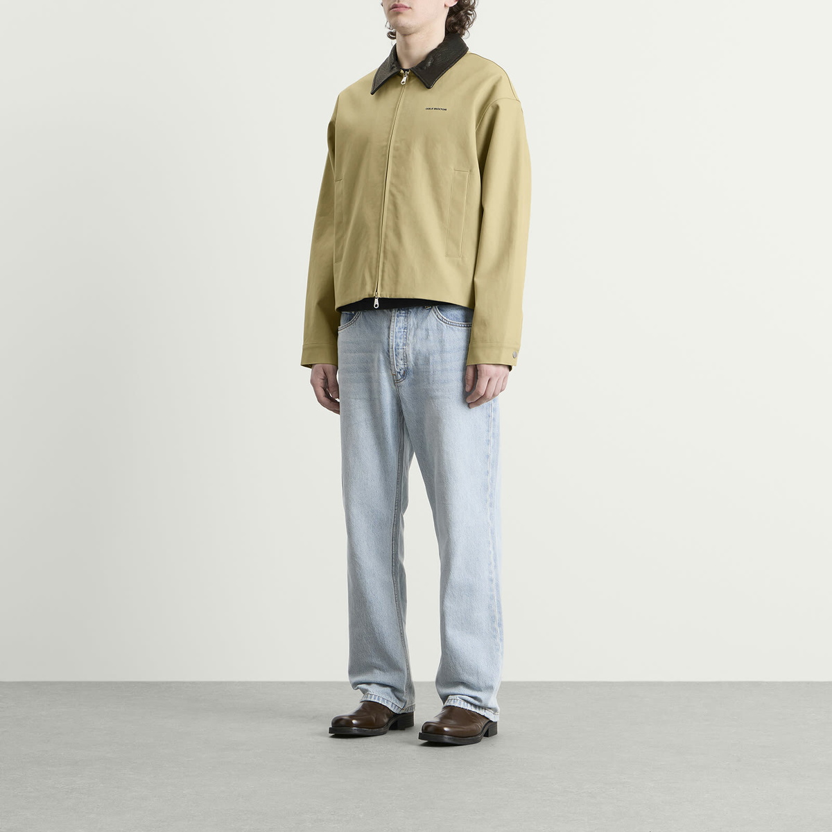 Cole Buxton Men's Leather Collar Cottom Overshirt in Sand