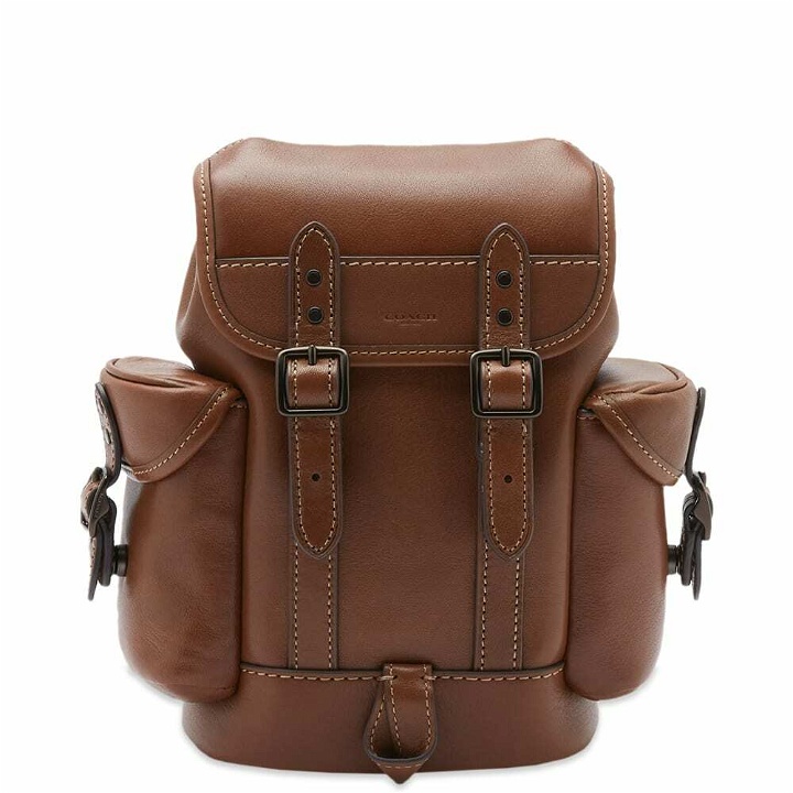 Photo: Coach Men's Hitch Leather Backpack in Dark Saddle