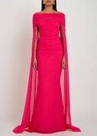Talbot Runhof Cape-effect Stretch-tulle Gown Dark Pink