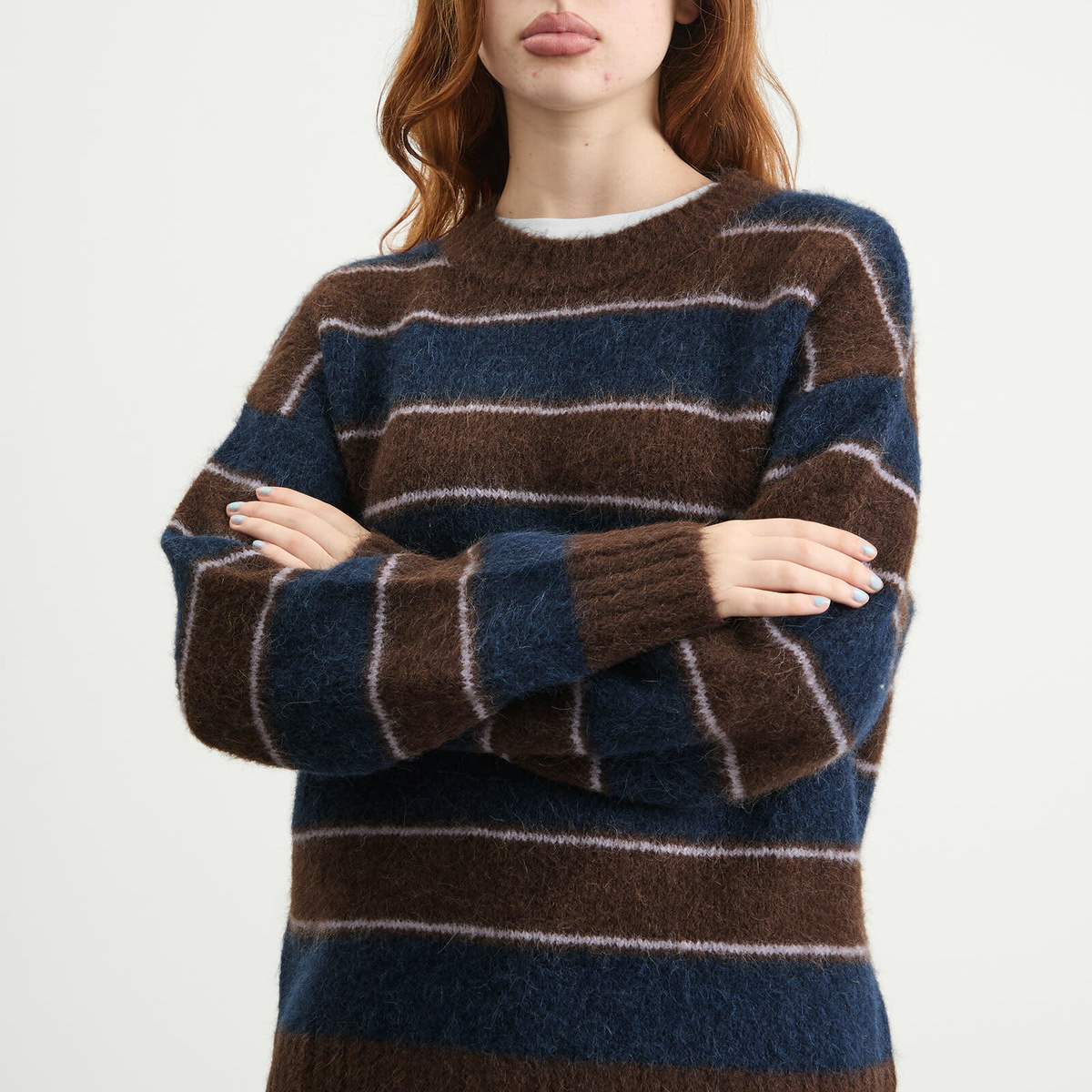 Samsøe Samsøe Women's Sajeanne Hairy Knit Sweater in Black Coffee Stripe