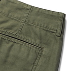 Mr P. - Garment-Dyed Peached Cotton and Linen-Blend Twill Shorts - Army green