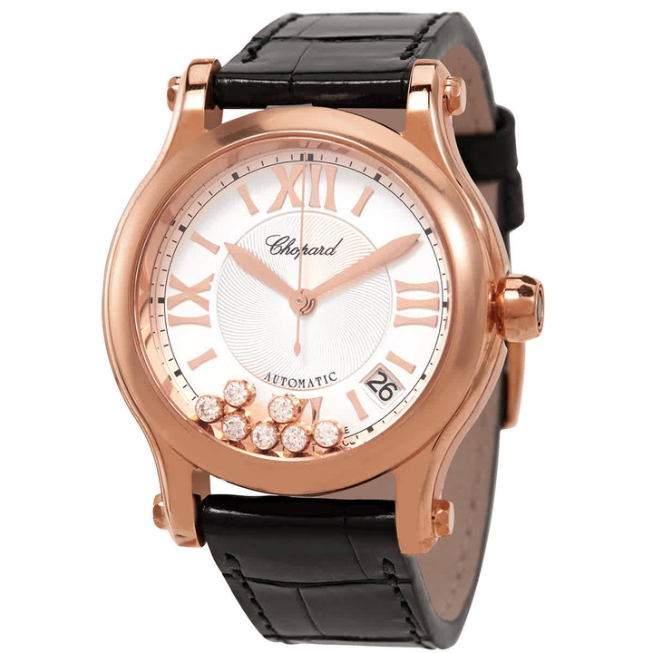 Photo: Chopard Happy Sport 18kt Rose Gold Silver Guilloche Dial Ladies Watch 274808-5001