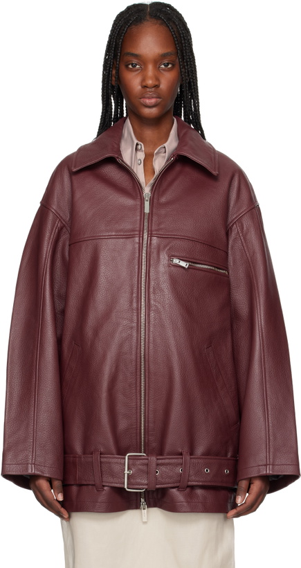 Photo: REMAIN Birger Christensen Burgundy Oversize Leather Jacket