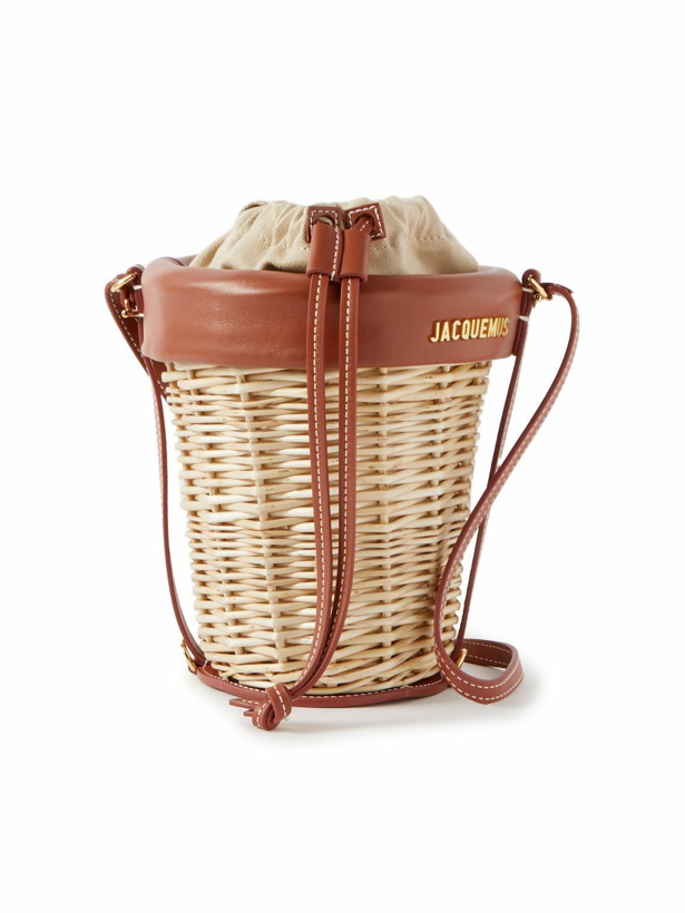 Photo: Jacquemus - Logo-Printed Leather-Trimmed Raffia Bucket Bag
