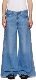 Anna Sui SSENSE Exclusive Blue Studded Wide-Leg Jeans