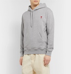 AMI - Logo-Appliquéd Loopback Cotton-Jersey Hoodie - Gray