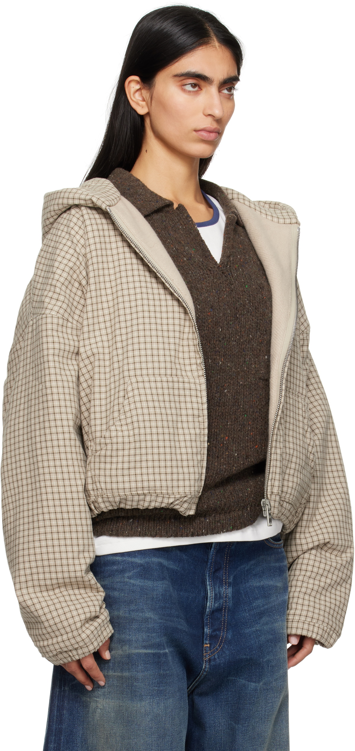 ERL Beige Plaid Padded Check Jacket