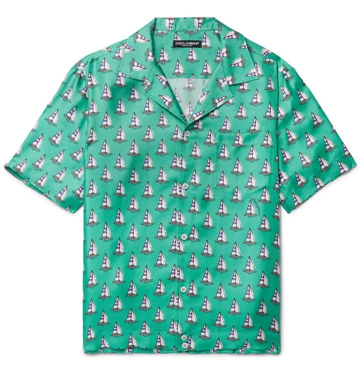 Photo: Dolce & Gabbana - Camp-Collar Printed Silk-Twill Shirt - Green