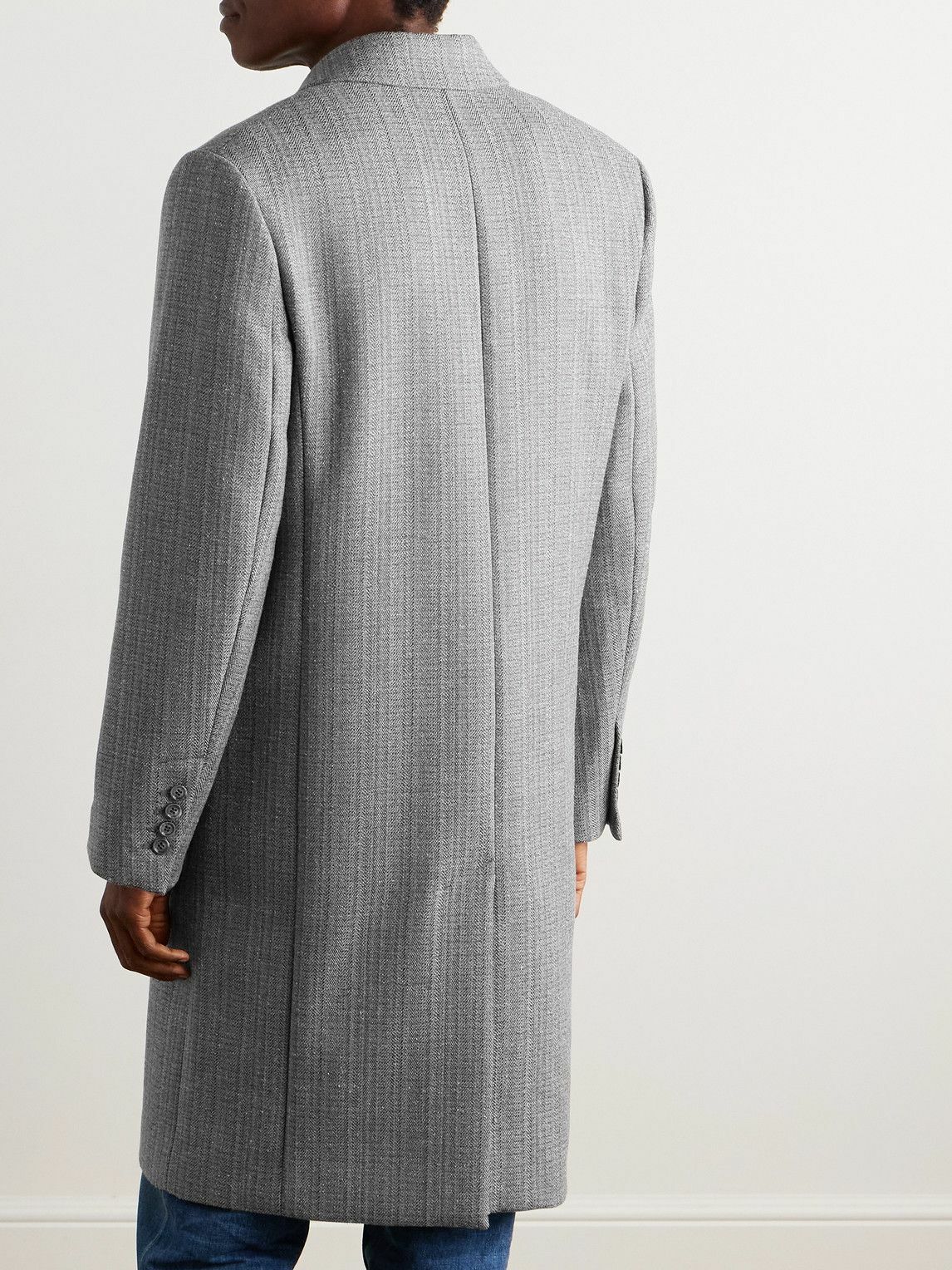 AMI PARIS - Double-Breasted Herringbone Virgin Wool-Blend Coat - Neutrals