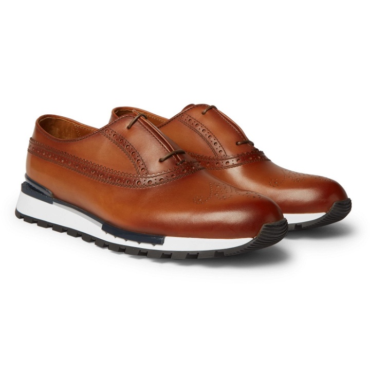 Photo: Berluti - Fast Track Leather Brogue Sneakers - Brown