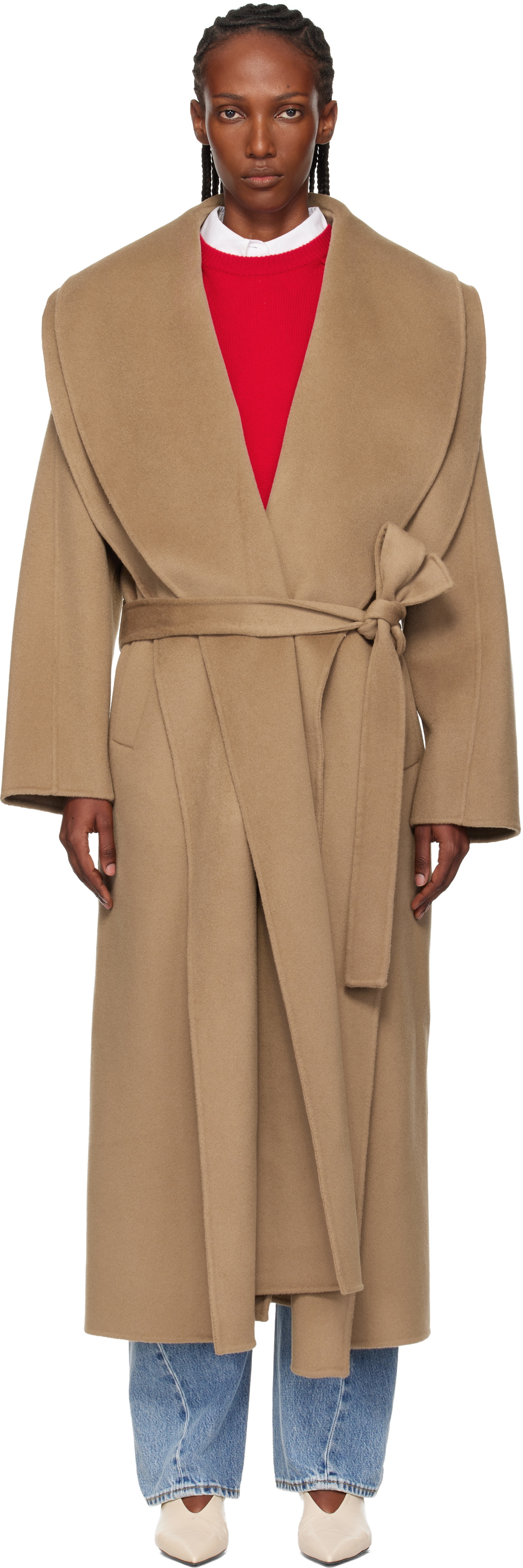 Róhe Beige Signature Double-Faced Scarf Coat