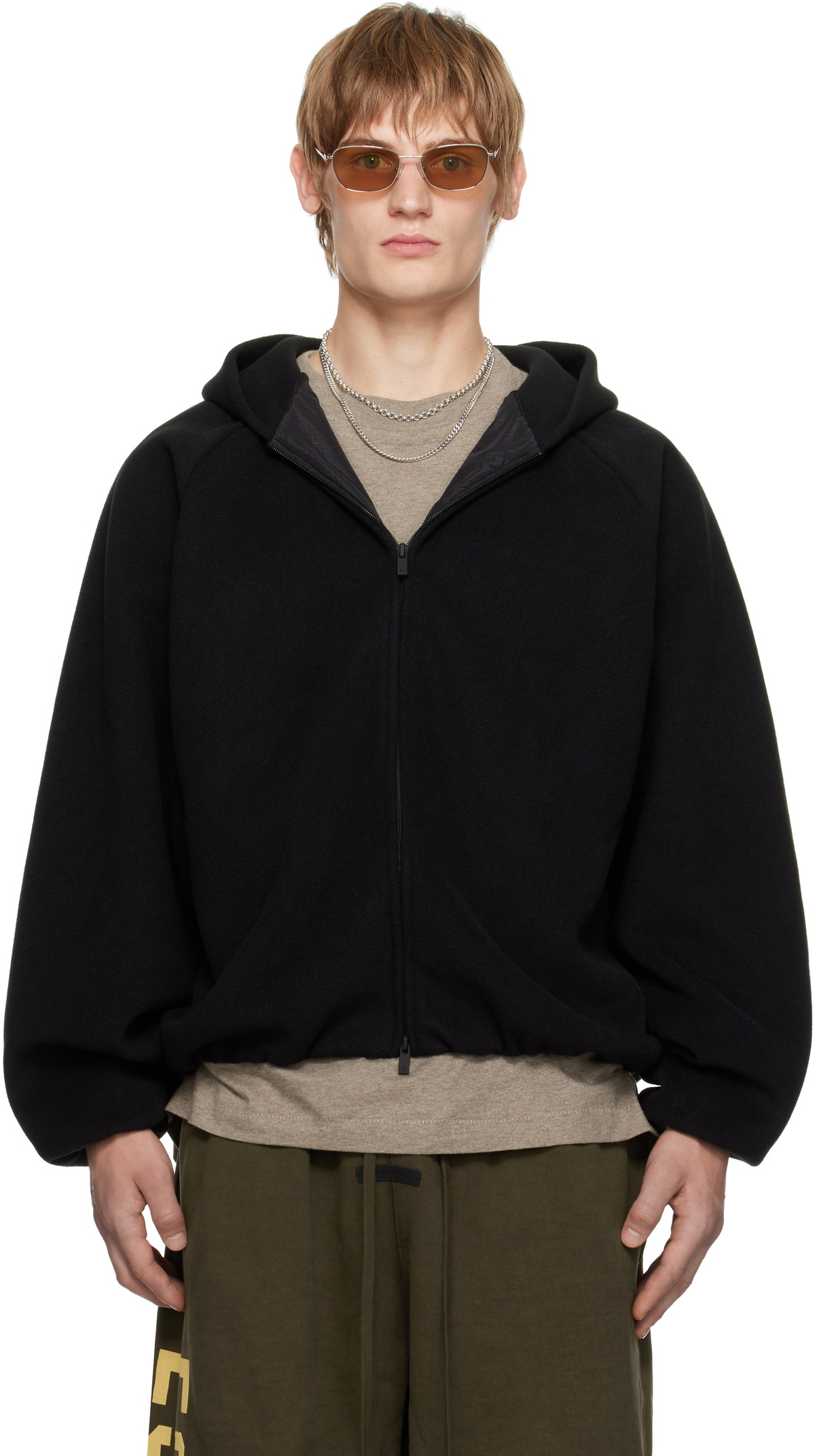 Fear of God ESSENTIALS Black Brushed Hooded Bomber Jacket Fear Of
