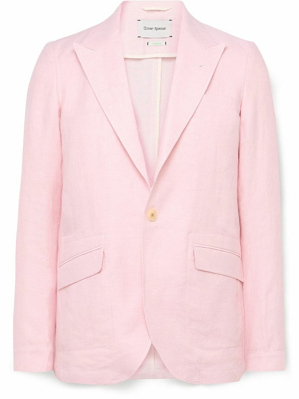 Photo: Oliver Spencer - Wyndhams Unstructured Linen Suit Jacket - Pink