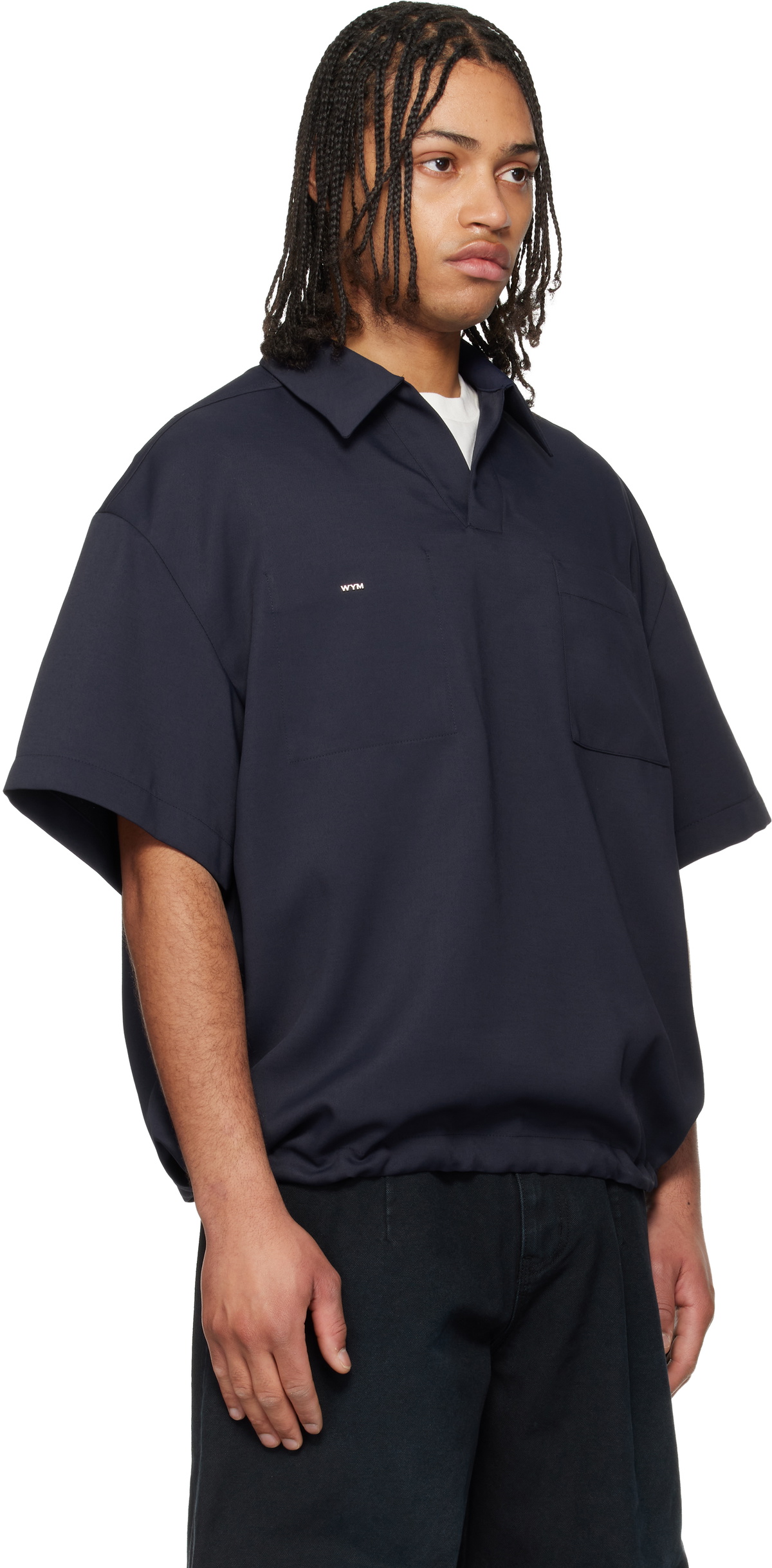 WOOYOUNGMI Navy Twill Patch Pocket Polo