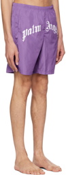 Palm Angels Purple Curved Swim Shorts