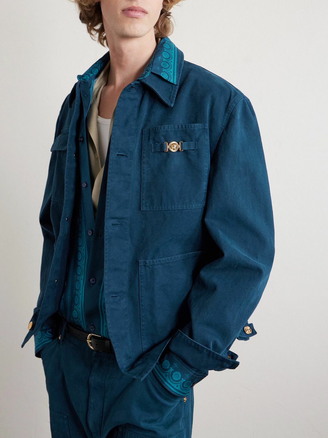 Versace - Embellished Cotton-Canvas Blouson Jacket - Blue