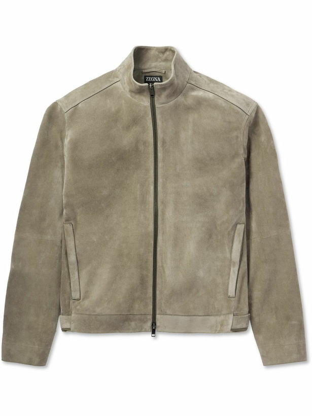 Photo: Zegna - Slim-Fit Suede Biker Jacket - Neutrals