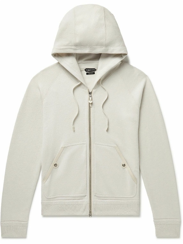 Photo: TOM FORD - Leather-Trimmed Cashmere Zip-Up Hoodie - Neutrals