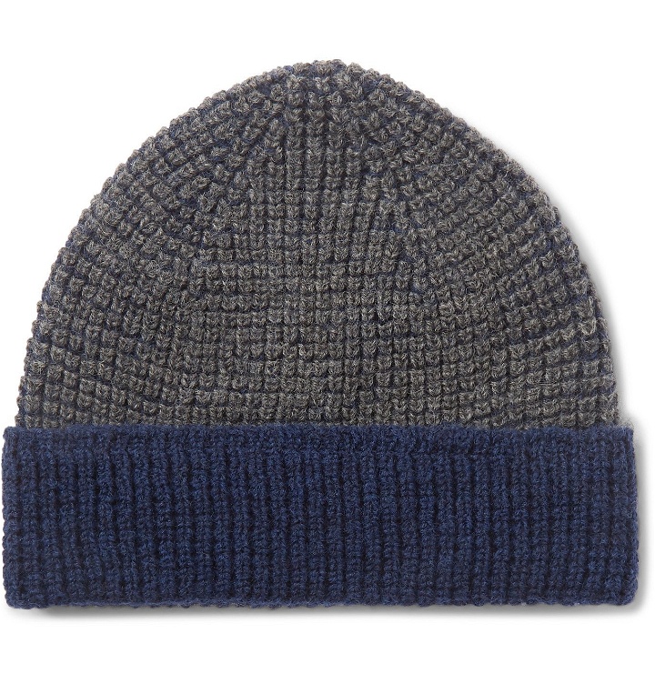 Photo: The Workers Club - Contrast-Detailed Merino Wool Beanie - Blue