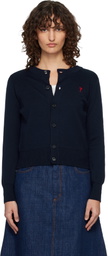 AMI Paris Navy Wool Crewneck Ami de Coeur Cardigan