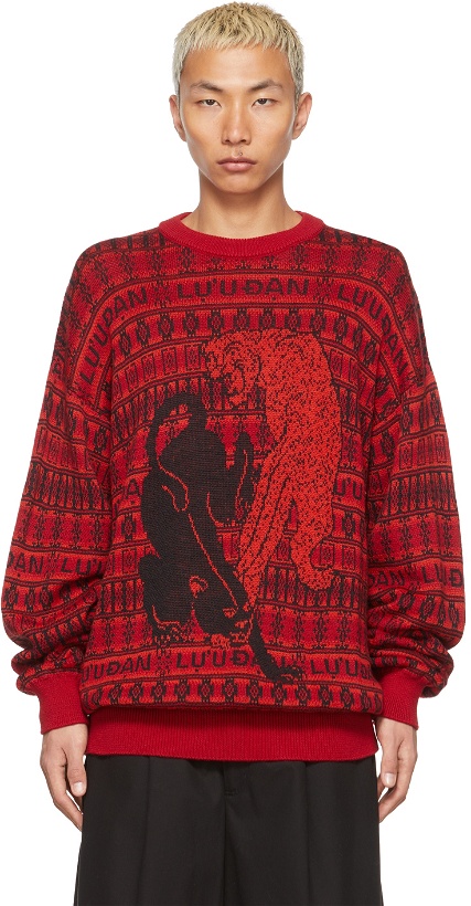 Photo: LU'U DAN SSENSE Exclusive Red & Black Knitted Tiger Jacquard Sweater