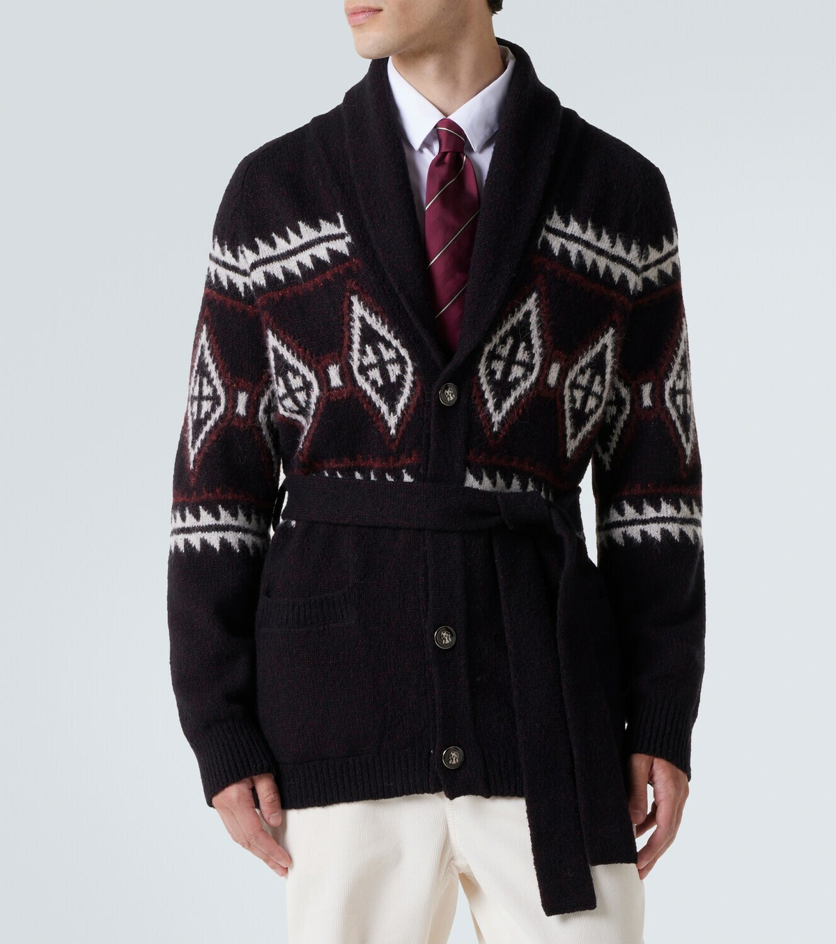 Brunello Cucinelli Jacquard wool, silk and cashmere cardigan
