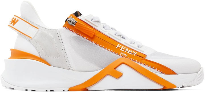 Photo: Fendi White & Orange 'Fendi Flow' Low-Top Sneakers