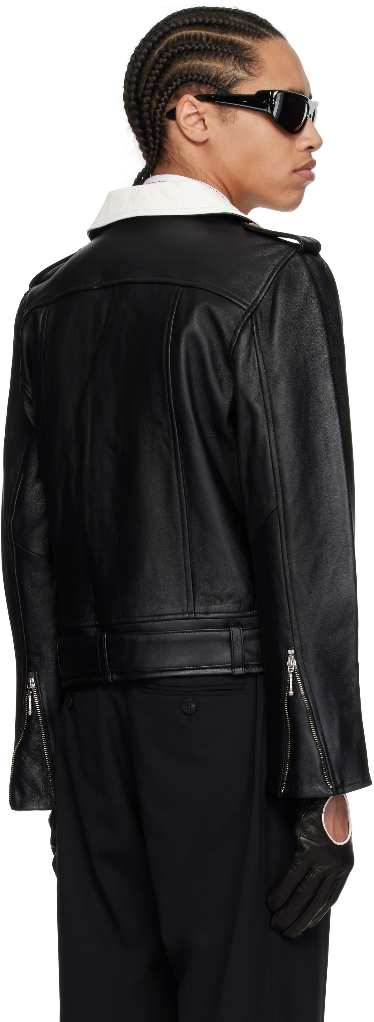 Ernest W. Baker Black & White Perfecto Leather Jacket