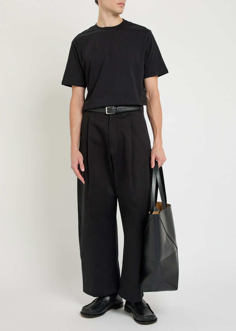 Studio Nicholson Peached Pleated Wide-leg Cotton-twill Trousers Black