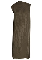 Issey Miyake Pleated Satin-plissé Midi Dress Khaki