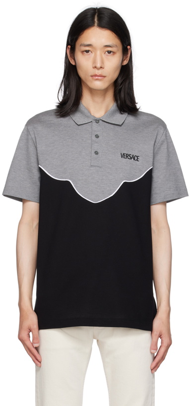 Photo: Versace Gray & Black Embroidered Polo