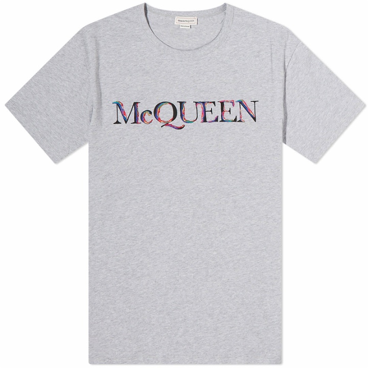 Photo: Alexander McQueen Men's Rainbow Logo Print T-Shirt in Light Grey/Mutli