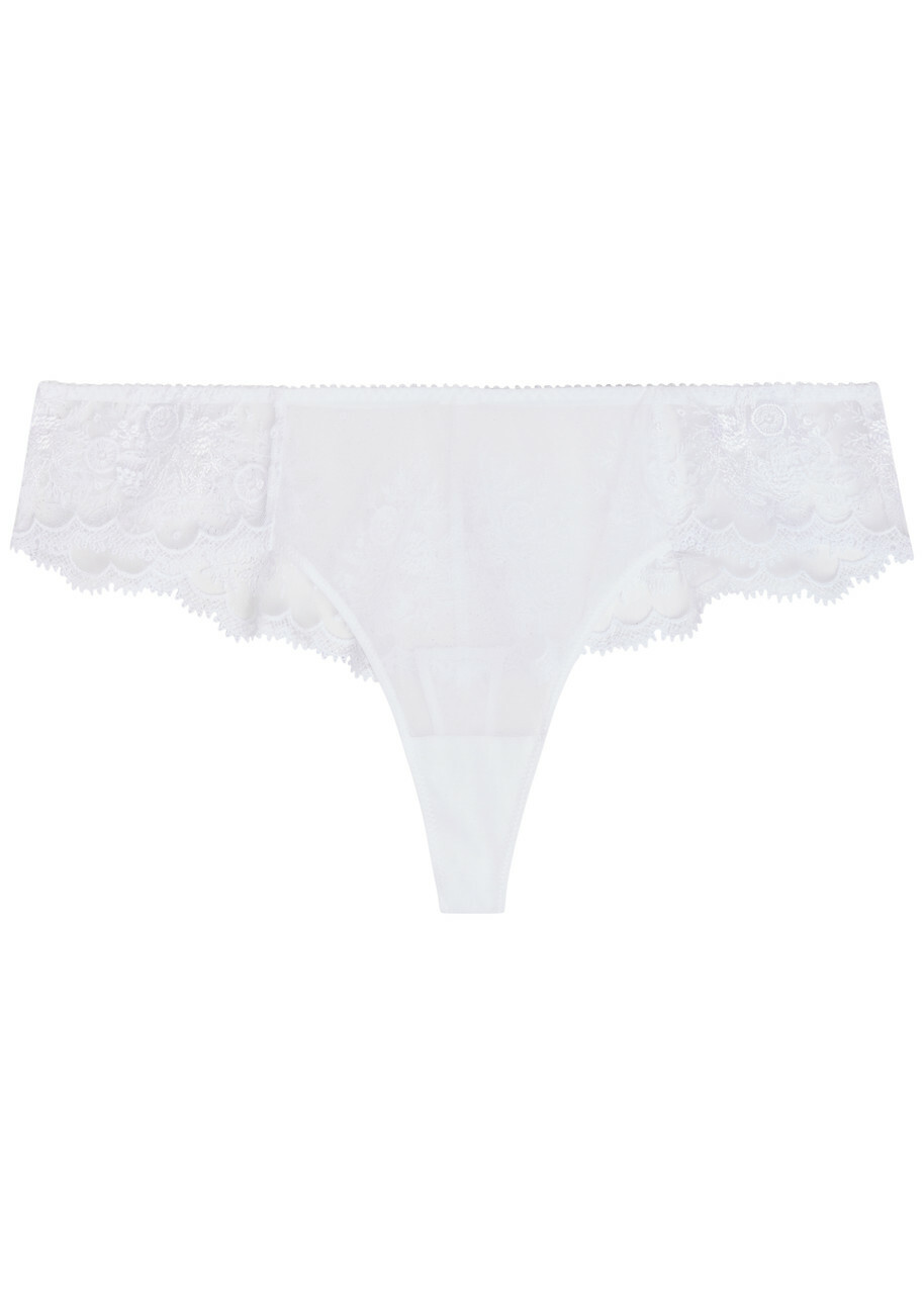Simone PÉRÈLE Intrigue Tanga Embroidered Tulle Briefs White