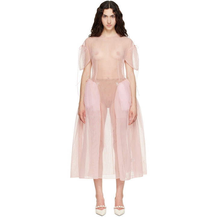 Photo: Simone Rocha Pink Puff Sleeve Cord Hip Midi Dress